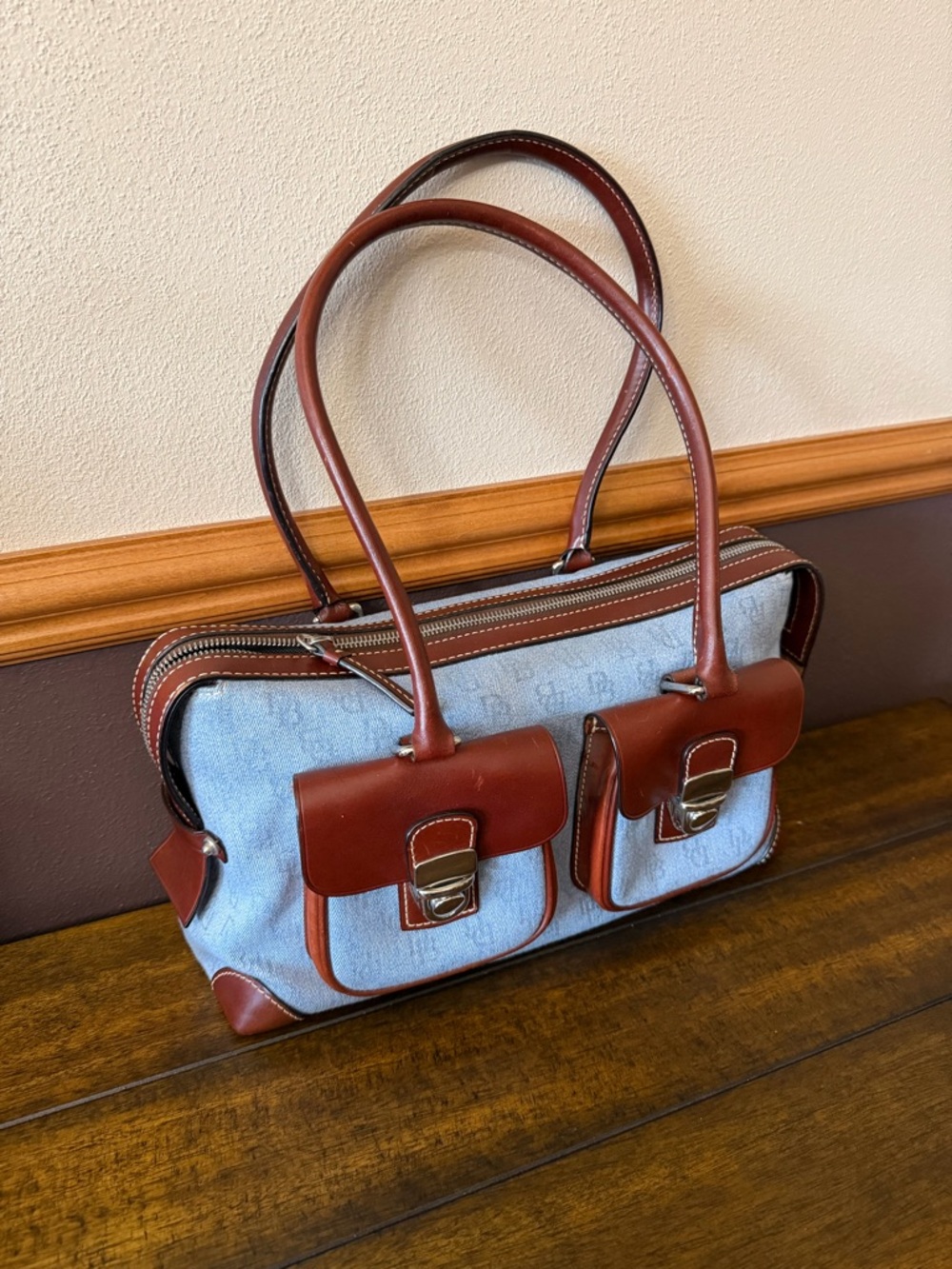 ✨Vintage Dooney & Bourke Y2K Denim Monogram Shoulder Bag Satchel✨ - Picture 3 of 14